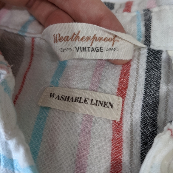 Weatherproof Vintage Linen Blend Short Sleeve Button Down Shirt knotted Front - Picture 10 of 11